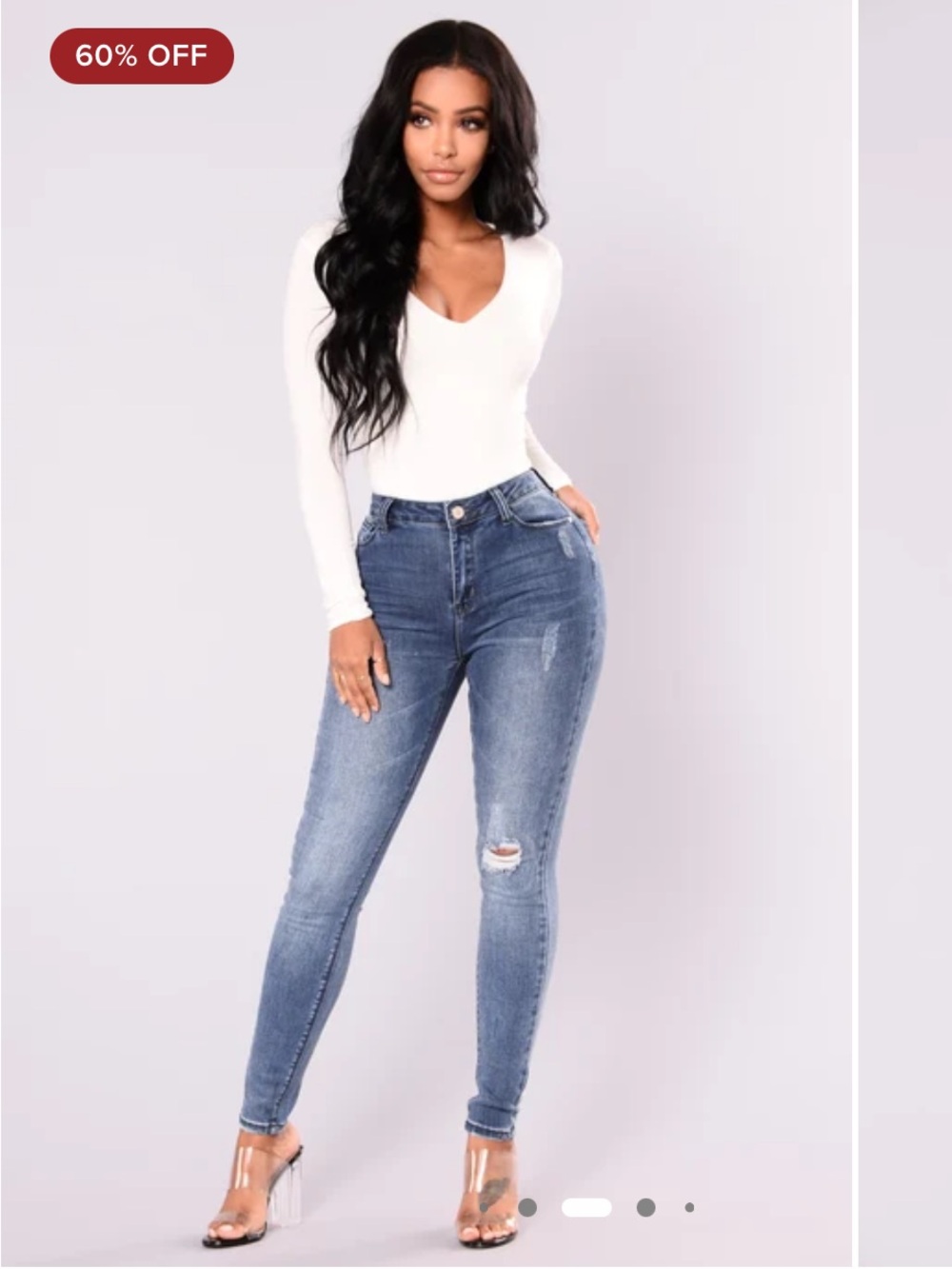 Fashion Nova Cream V-Neck Long Sleeve Top